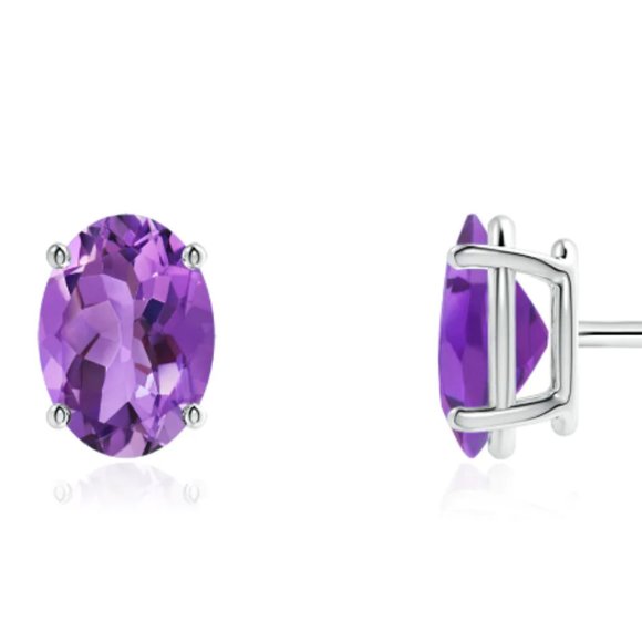 Oval Amethyst Stud Earrings - Picture 1 of 8